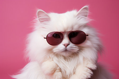 A close portrait of a fashionable white furry catの素材