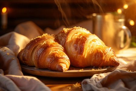 A photo of a tasty, fresh, cinematic golden croissantの素材