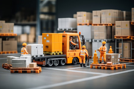 A delivery truck driver unloading packages and parcelsの素材