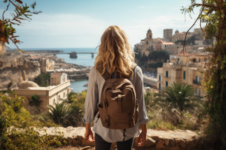 A young tourist woman with her back turned, wanderingの素材