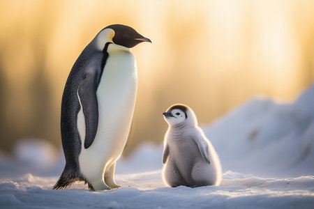 Two majestic white and grey Emperor Penguins stand side by sideの素材