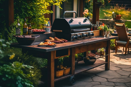 Classic Barbecue Ambiance. Setting up a Scenic Scene. Generative AIの素材