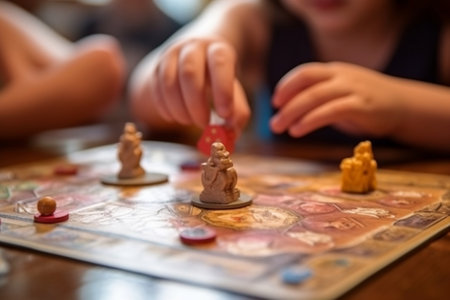 Close up view of children playing ludo. Generative AIの素材