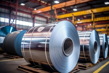 Zinc and aluminum rolls of metal sheets. Generative AIの素材
