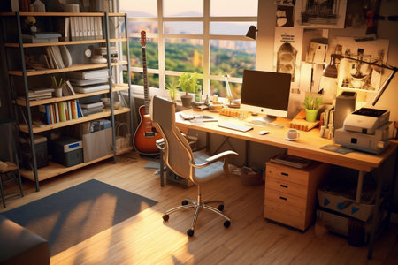 Contemporary Home Office Workspace. Generative AIの素材