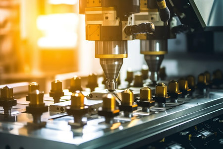 Cutting-edge machinery operating within a manufacturing facility. Generative AIの素材