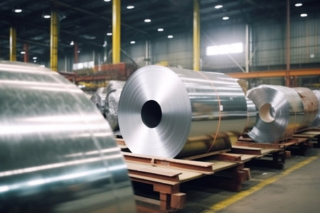 Zinc and aluminum rolls of metal sheets. Generative AIの素材