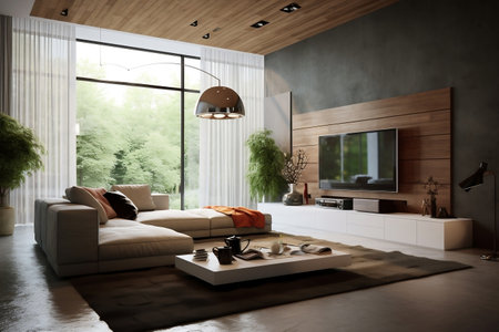 Contemporary interior of a living room. Generative AIの素材