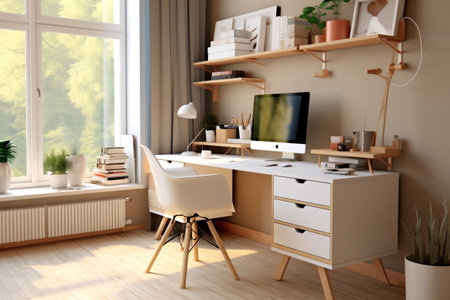 Contemporary Home Office Workspace. Generative AIの素材