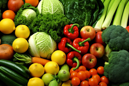 Fruits and vegetables looking gorgeous in black background. Generative AIの素材