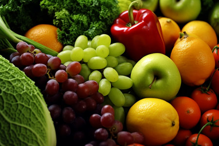 Fruits and vegetables looking gorgeous in black background. Generative AIの素材