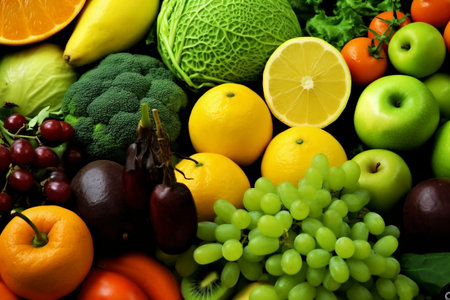 Fruits and vegetables looking gorgeous in black background. Generative AIの素材