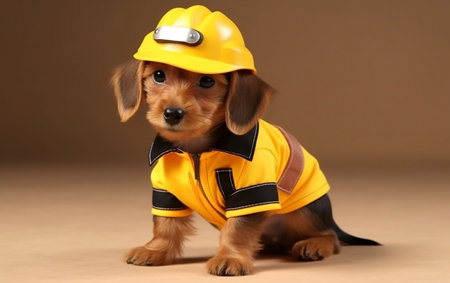 Charming canine handyman in work attire. Generative AIの素材