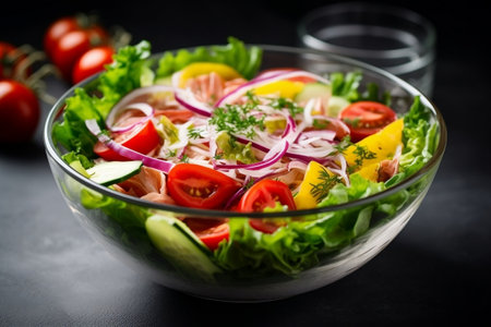 A bowl of vegetable salad. Generative AIの素材
