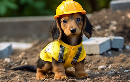 Charming canine handyman in work attire. Generative AIの素材
