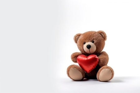 Teddy bear holding heart on a white background. Generative AIの素材