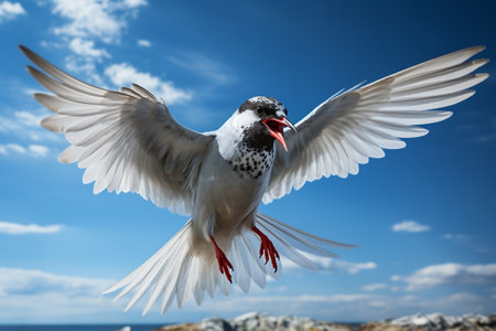 Arctic Tern Bird Sterna paradisiac Perched on Stone. Generative AIの素材