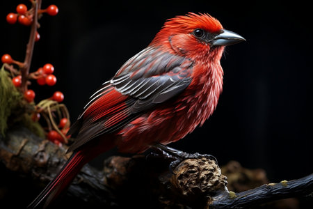 Common Redpoll Bird Among Sunflowers. Generative AIの素材