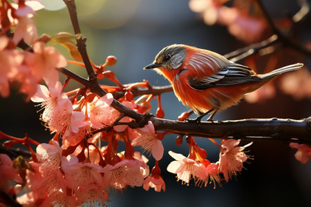 Common Redpoll Bird Among Sunflowers. Generative AIの素材
