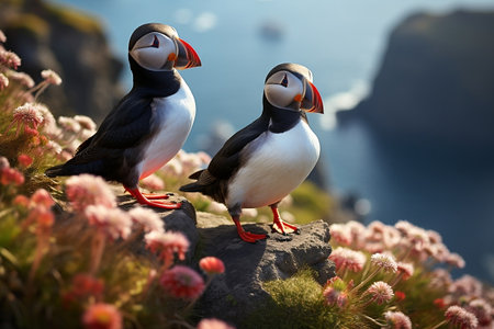 Atlantic Puffins Bird Fratercula arctica. Generative AIの素材