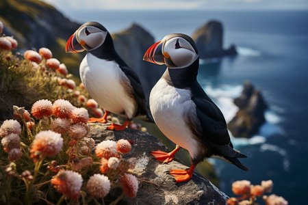 Atlantic Puffins Bird Fratercula arctica. Generative AIの素材