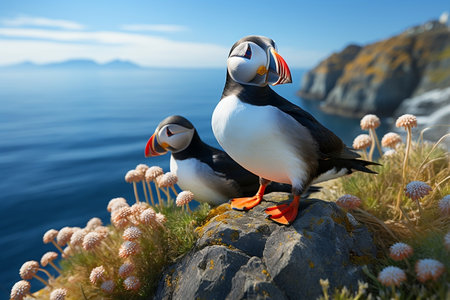 Atlantic Puffins Bird Fratercula arctica. Generative AIの素材