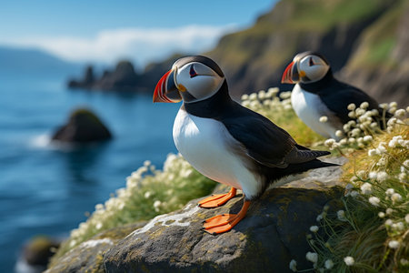 Atlantic Puffins Bird Fratercula arctica. Generative AIの素材