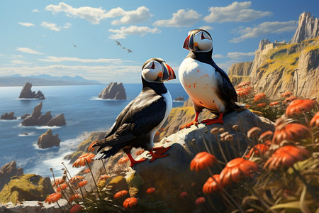 Atlantic Puffins Bird Fratercula arctica. Generative AIの素材