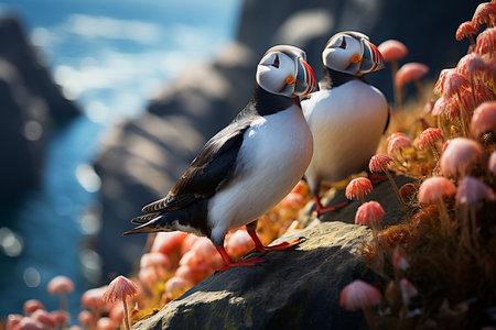 Atlantic Puffins Bird Fratercula arctica. Generative AIの素材