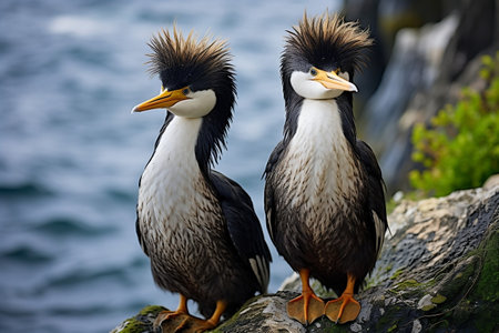 Illustration of European Shags Bird Standing on the branch of tree. Generative AIの素材