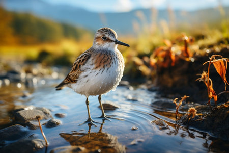 Dunlin Calidris alpina Bird Wading in Water. Generative AIの素材