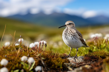 Dunlin Calidris alpina Bird Wading in Water. Generative AIの素材