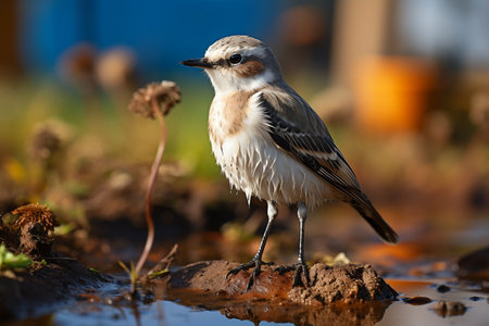 Northern Wheatear Bird on Ground. Generative AIの素材