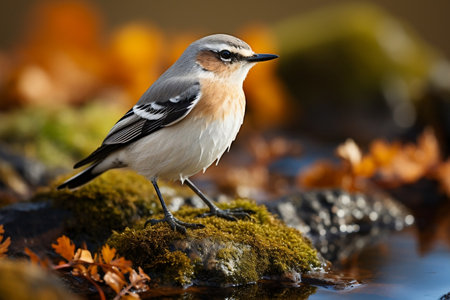 Northern Wheatear Bird on Ground. Generative AIの素材