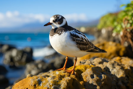 Ruddy Turnstone Arenaria interpres Bird Perched on Stone. Generative AIの素材