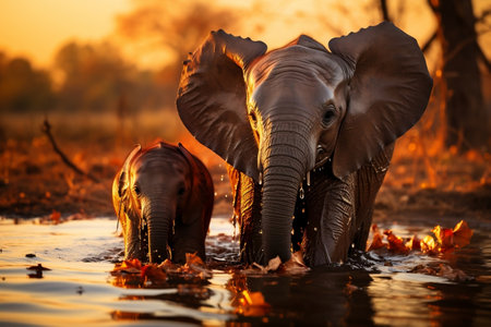 Adorable Baby Elephant Nursing from Mother. Generative AIの素材