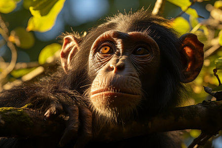 Chimpanzee Monkey on the Tree in Kibale Nat. Generative AIの素材