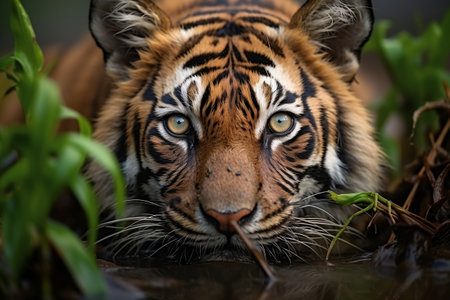 Majestic Indian Tiger in Rain. Generative AIの素材