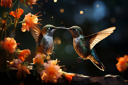 Hummingbird Long Golden Tail in Action. Generative AIの素材