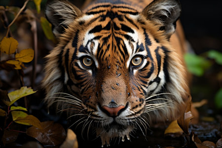 Majestic Indian Tiger in Rain. Generative AIの素材