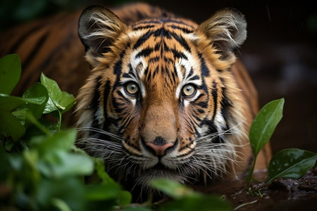 Majestic Indian Tiger in Rain. Generative AIの素材