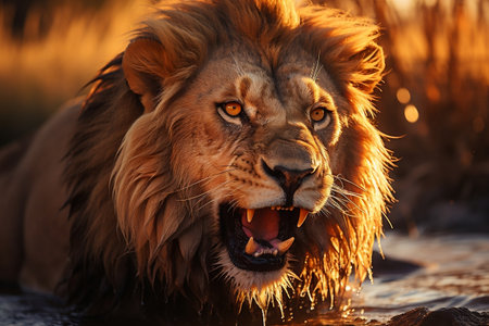 Ferocious Lion Head Portrait. Generative AIの素材