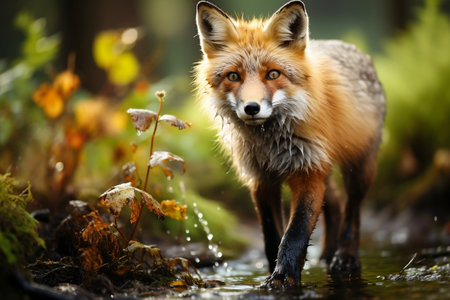 Red Fox Hunting Wildlife Scene. Generative AIの素材