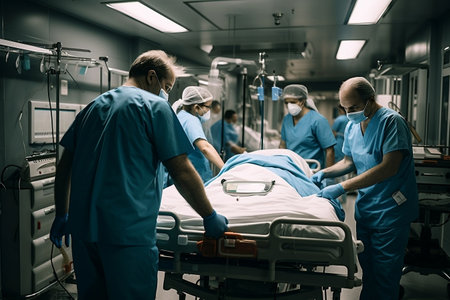 Hospital Nurse Pushing Gurney. Generative AIの素材