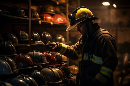Firefighter Donning Protective Gear. Generative AIの素材