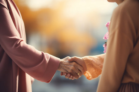 Caregiver Embracing Joyful Senior. Generative AIの素材