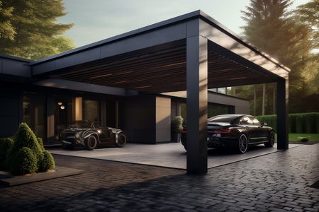 Sleek Steel Carport Design. Generative AIの素材