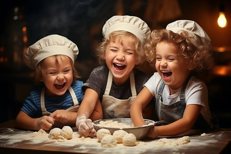 Mother Twins Baking Adventure. Generative AIの素材