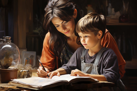 Nurturing Learning: Mother's Morning School Prep. Generative AIの素材