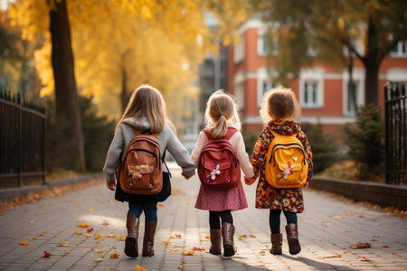 Three Girls Embark on Kindergarten Journey. Generative AIの素材